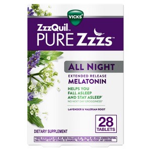 ZzzQuil PURE Zzzs All Night Extended Release Melatonin Sleep Aid Tablets 2 mg per tablet 28 Count - 1 of 4