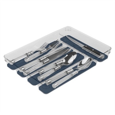 Michael Graves Design Medium 5 Compartment Rubber Lined Plastic Cutlery Tray, Indigo