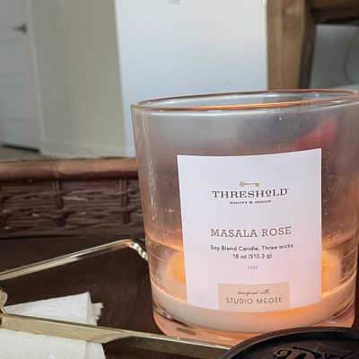 thumbnail image 2 of Threshold X Studio McGee 40oz Clear Glass Candle – Masala Rose & White, Open Box 2 of 3