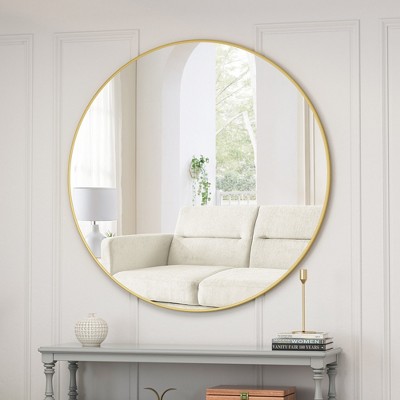 GlasFlength Decorative Wall Mirrors 38.19 Inch Bathroom Mirror Modern Wall Decor, Unique Style, for Entryway, Bedroom,Living Room, Washroom, Gold