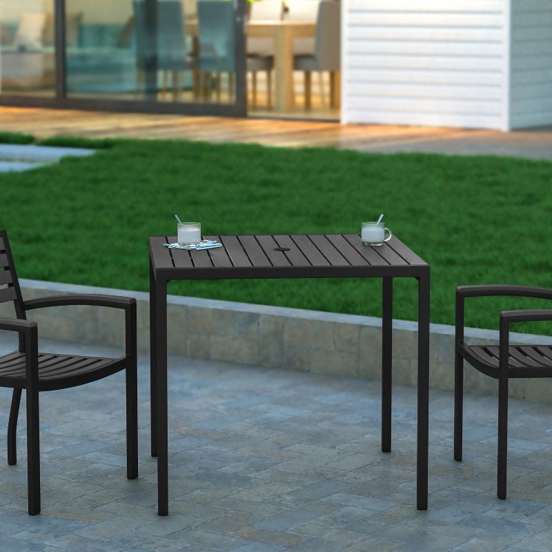 Emma and Oliver Square All-Weather Faux Teak Patio Dining Table with Steel Frame - Seats 4, 2 of 11
