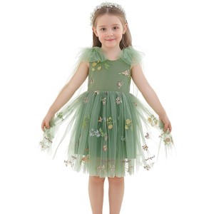2Bunnies Girls' 6M-10yr Floral Garden Embroidered Tulle Strap Flower Girl Dress Knee Sage Green 3T