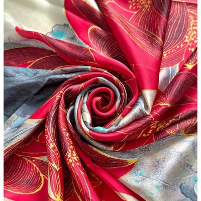 Wrapables Silk Like Satin Polyester Large Scarf Wrap, Red Lotus - image 5