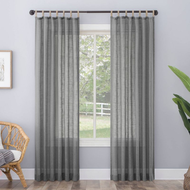 Ceri Linen Textured Jute Tabs Semi-Sheer Curtain Panel - No. 918, 1 of 7