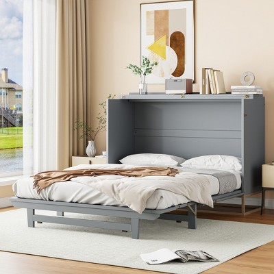 Whisen Frosted Glass Doors Design Queen Size Murphy Bed, Folded into a Cabinet with Iron Legs