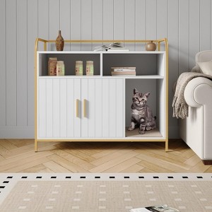 Cat Litter Box Enclosure with Barn Door - Hidden Litter Box Furniture Cabinet White/Black Dog Proof - 1 of 4
