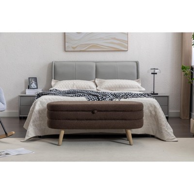 VASIP Velvet Fabric Storage Bench with  Hidden Storage and Sturdy Wood Legs for Bedroom,Living Room