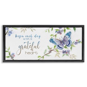 Stupell Industries Begin Day with Grateful Heart Floating Frame Canvas Art, Black, 31" x 14" - 1 of 4