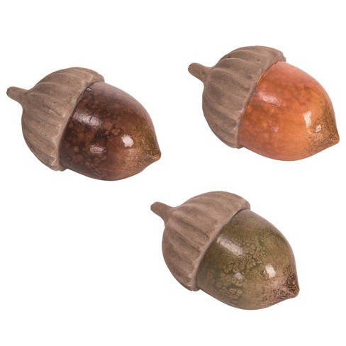 Transpac Fall Harvest Acorn Nut Glazed Terracotta Tabletop Decoration Set of 3, 3.75L x 3.75W x 2.75H inches - image 1 of 4