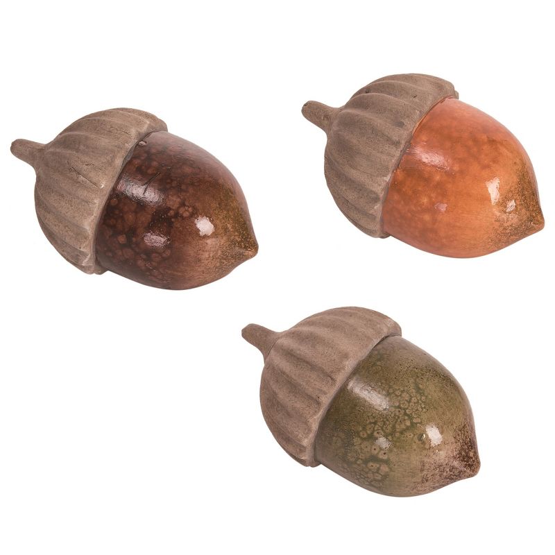 Transpac Fall Harvest Acorn Nut Glazed Terracotta Tabletop Decoration Set of 3, 3.75L x 3.75W x 2.75H inches, 1 of 5