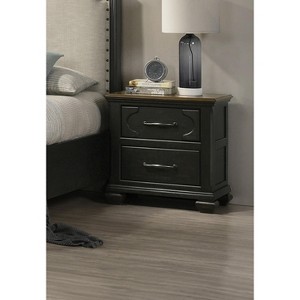 1pc Traditional 2-Drawer Nightstand Wooden Bedroom Furniture Gray Brown Finish Metal knobs - 1 of 4