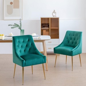 DYHOME Modern Dining Chairs Set of 2, Mid Century Dining Chairs with 5.12” Cushions, Velvet Upholstered Dining Chairs with Back Pull Rod - 1 of 4