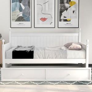 PAGED Twin Size Daybed Modern Sofa Bed Wooden Bed Frame with 3 Drawers and Backrest for Living Room - 1 of 4