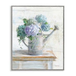 Stupell Industries Blue Hydrangeas in Watering Can Soft Floral Painting Framed Giclee Art, Gray, 16" x 20" - 1 of 4
