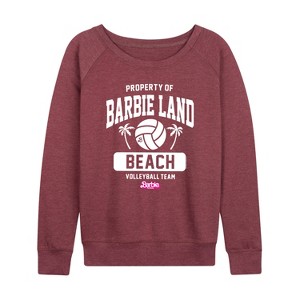 Women's - Barbie - Property of Barbie Land Beach Volleyball Lightweight French Terry Wide Neck Long Sleeve Shirt - 1 of 4