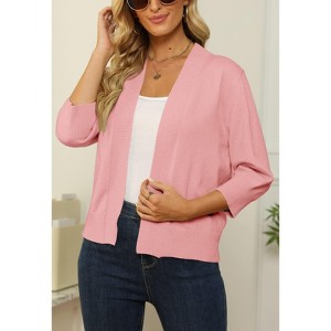 Women's 3/4 Sleeve Open Front Cropped Cardigan Sweater Elegant Shrugs for Women - 1 of 4