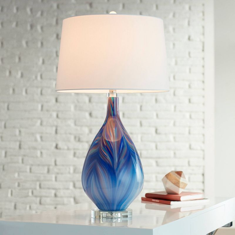 Possini Euro Design Taylor 29" Tall Teardrop Modern Coastal End Table Lamp Blue Art Glass Single White Shade Living Room Bedroom Bedside Nightstand, 2 of 10