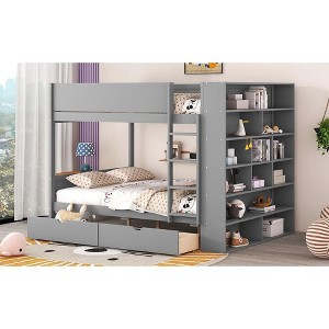 NicBex Twin Over Twin Bunk Bed with Guardrail and 2 Drawers,Loft Bed with Ladder and Multi-layer Cabinet,Noise Reduced Bunk Beds for Bedroom - 1 of 4