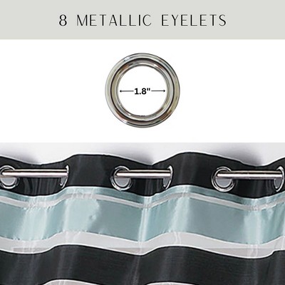 Black and Blue Gray Striped Polyester Sheer Grommet Curtain Panels, 95 x 55 Inches