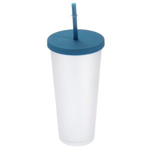Unique Bargains Matte Style Double Wall Acrylic Straw Tumbler with Lid - 1 of 4