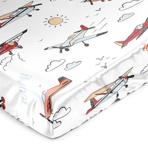 Sweet Jojo Designs Boy Satin Fitted Crib Sheet Airplane Red Blue and White - 1 of 4