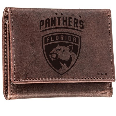 Evergreen NHL Florida Panthers Brown Leather Trifold Wallet Officially Licensed with Gift Box