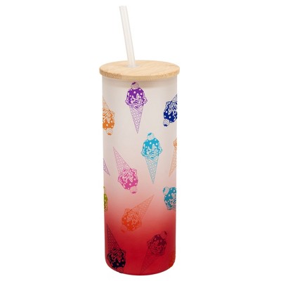 Elanze Designs Ice Cream Cone Treats Rainbow Wrap-Around Design 25 Ounce Frosted Gradient Glass On-The-Go Coffee Travel Skinny Tumbler Mug Cup, Bamboo