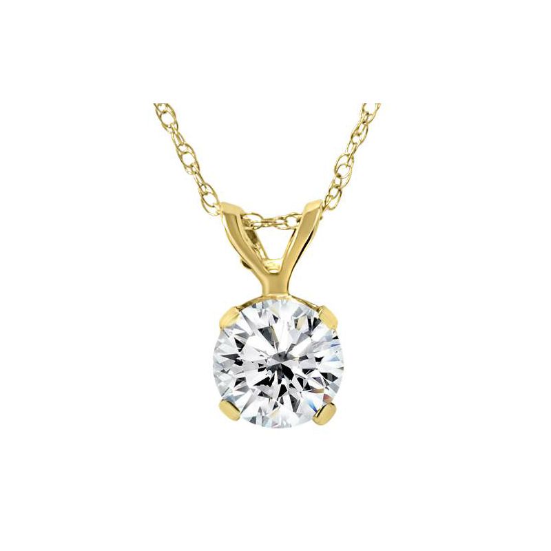 Pompeii3 1/5Ct Lab Created Solitaire Diamond Pendant 14k Yellow Gold Necklace, 1 of 4