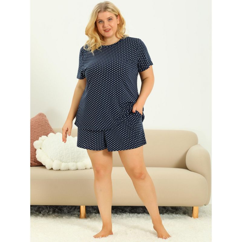 Agnes Orinda Women's Plus Size Short Sleeve Shirt and Shorts Pajamas Set Polka Dots Sleepwear, 4 of 7