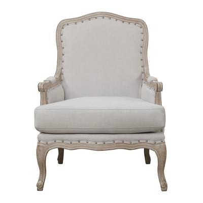 Classic French Taupe Wooden Accent Chair with Nailhead Trim