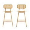 Indoor Wooden Barstool (Set of 2) with Rubberwood Frame, Curved Solid Wood Seat and Rattan Backrest for Home Bar, Dining Room - 3 of 4