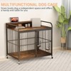 Dog Crate Furniture for Large Dogs - Heavy Duty Wooden Kennel with 2 Adjustable Bowls & Wheels - 4 of 4