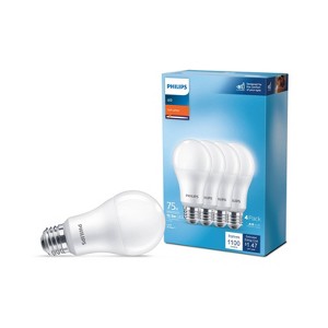 Philips LED 75W Frosted Soft White A19 4P Non-Dim T20: 1100 Lumens, E26 Base, 2700K, 10-Year Life, Damp Location Suitable - 1 of 4