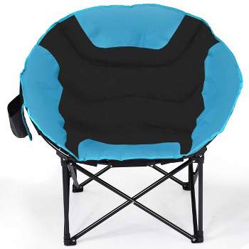 Tangkula Moon Saucer Camping Chair Cup Holder Steel Frame Folding Padded Seat w/Carry Bag
