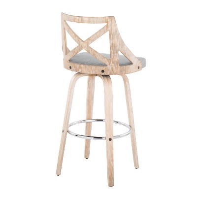 Charlotte 30" White Washed Wood and Chrome Barstool Set