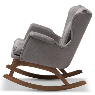Mid-Century Modern Grey Fabric Rocking Chair with Walnut Finish