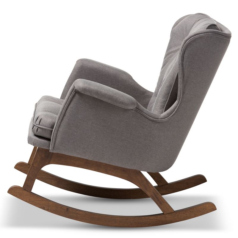 Maggie Mid Century Modern Fabric Upholstered Walnut Finished Rocking Chair Gray, Brown - Baxton Studio, 4 of 11