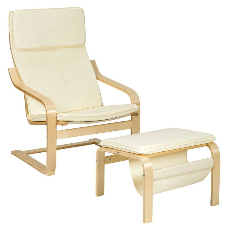 Costway Relax Lounge Chair & Padded Ottoman Set w/ Magazine Rack, 1 of 11
