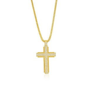 Metallo Stainless Steel, CZ Cross Necklace - Available Colors: Silver, Gold, Black - 1 of 4