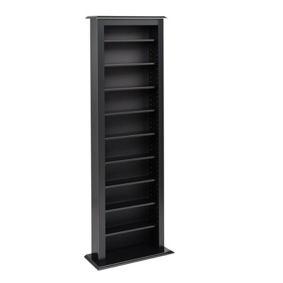 Prepac Slim Barrister Tower Black: Mid-Century Modern Media Storage Cabinet, Adjustable Shelves, Holds 391 CDs