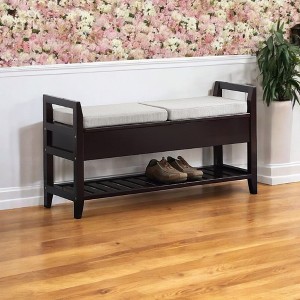 Alilang 40.16 inch Wooden Storage Bench with Cushioned Seat and Slatted Lower Shelf-espresso - 1 of 4