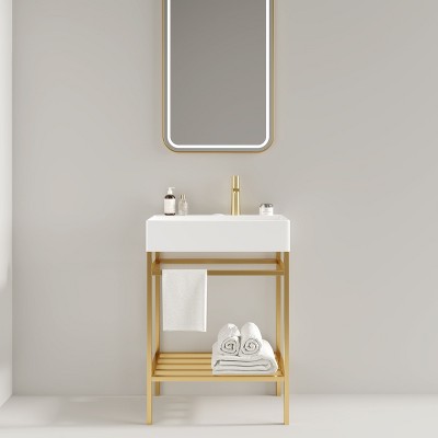 NicBex Bathroom Vanity with Basin,Bathroom Sink Vanity with Open Metal Leg and Shelves,24 inch Bathroom Sink Cabinet for Bathroom