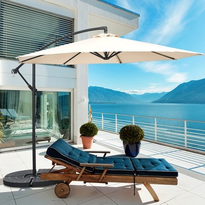 Beige 10' Iron Cantilever Patio Umbrella with Cross Base