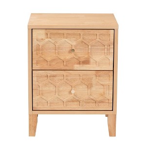 Baxton Studio Hosea Carved Honeycomb 2 Drawer Nightstand Natural - 1 of 4