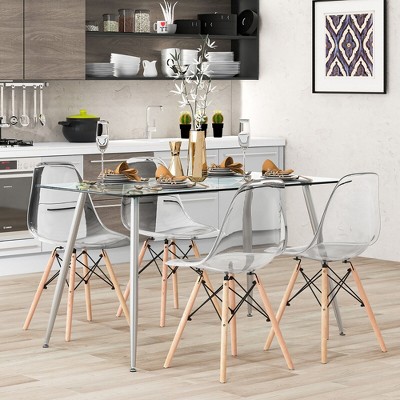 Modern Clear Glass Rectangular Dining Table with Silver Metal Legs