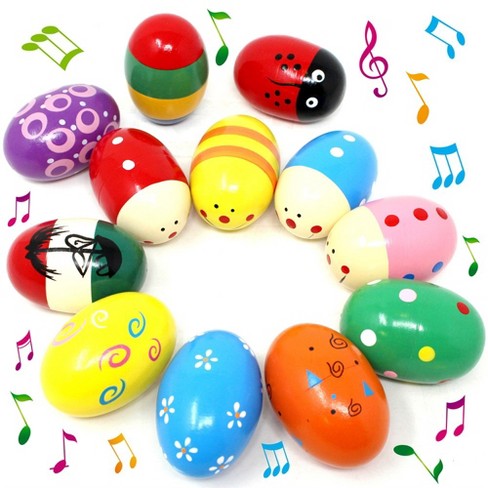 Syncfun 12 Pcs 3 Wooden Easter Eggs Shakers Maracas Percussion Musical Toys Easter Gifts For Kids Toddlers Basket Stuffers Fillers Party Favors Target