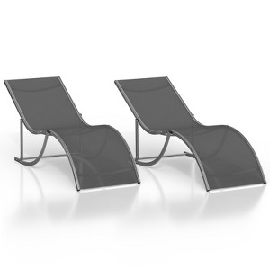 Set of 2 Aluminum Lounge Chairs - Ergonomic S-Shaped Outdoor Chaise Lounges, Rust-Resistant Poolside Recliners (Deep Gray) - 1 of 4