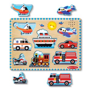 Melissa & Doug Vehicles Sound Puzzle - Wooden Peg Puzzle With Light-Activated Sound Effects - 8pc - 1 of 4