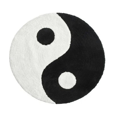 Racxily 30" x 30" Yin Yang Shaped Rug For Adults, Black & White
