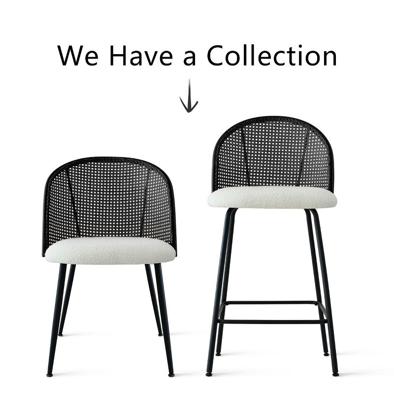 Jules Set of 2 Mesh Rattan Backrest Counter Stools with Back, Armless Upholstered Bouclé Fabric And Black Metal Base-The Pop Maison, 4 of 10